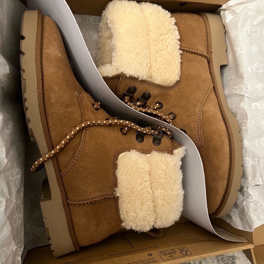 New UGG Tan Suede Fur-Lined Boots